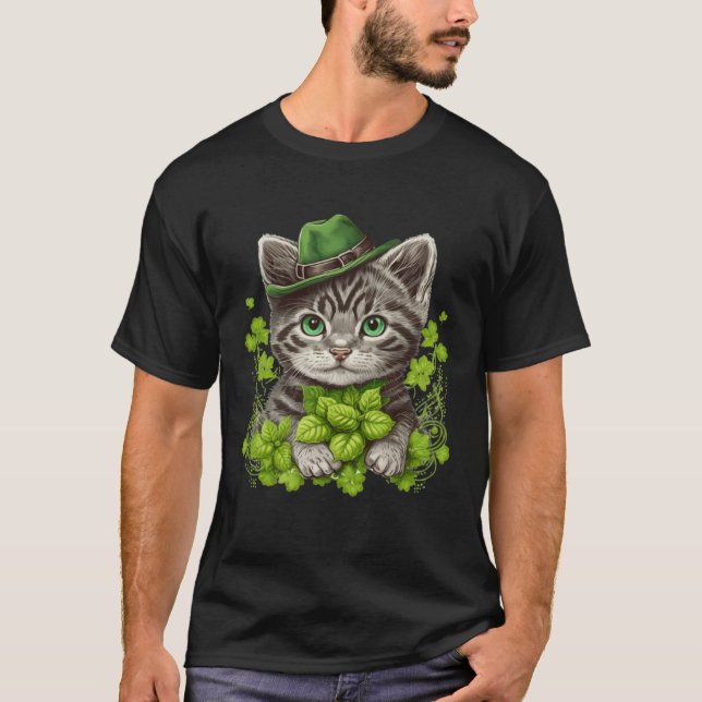 Lucky Green Proud Irish St Patricks Day Cat  3 T-Shirt (Vorderseite)