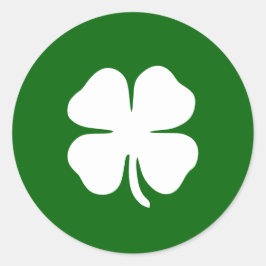 Lucky Green White Vierblättriges Kleeblatt Irish Runder Aufkleber