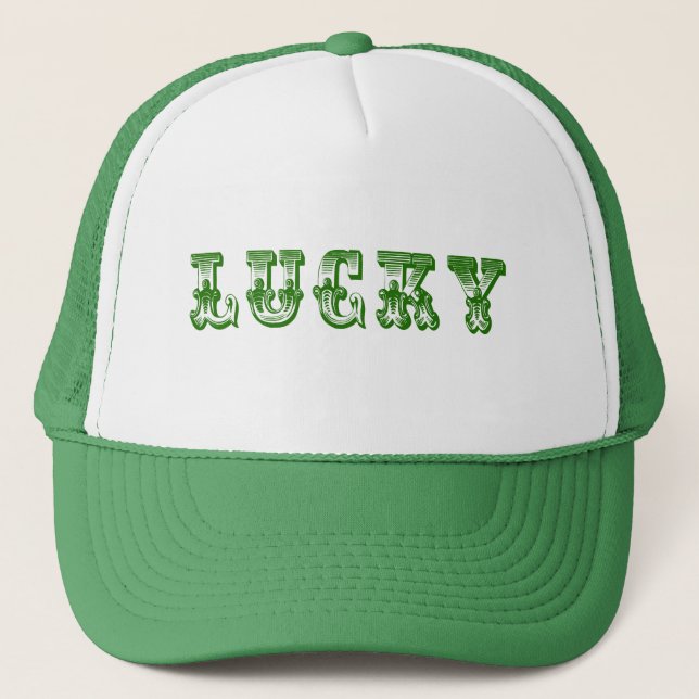 Lucky-grünes Retro-Extravagantes Textdesign 3 Truckerkappe (Vorderseite)