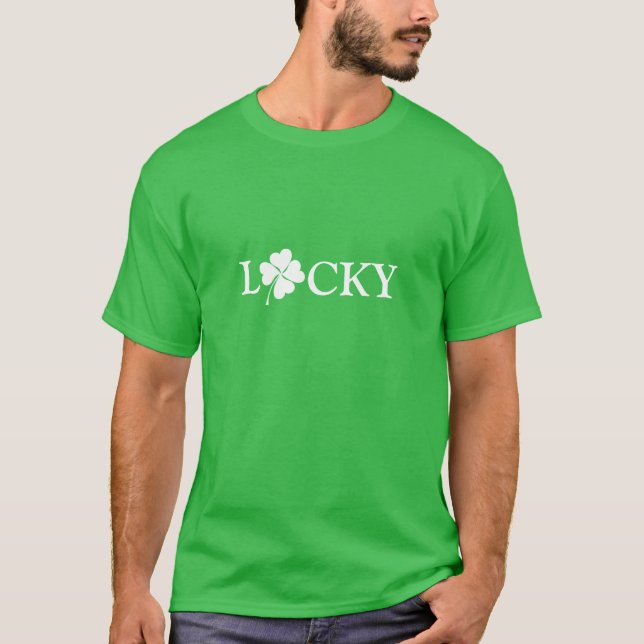 Lucky grünes Weiß Clover Kleeblatt St. Patrick's T-Shirt (Vorderseite)