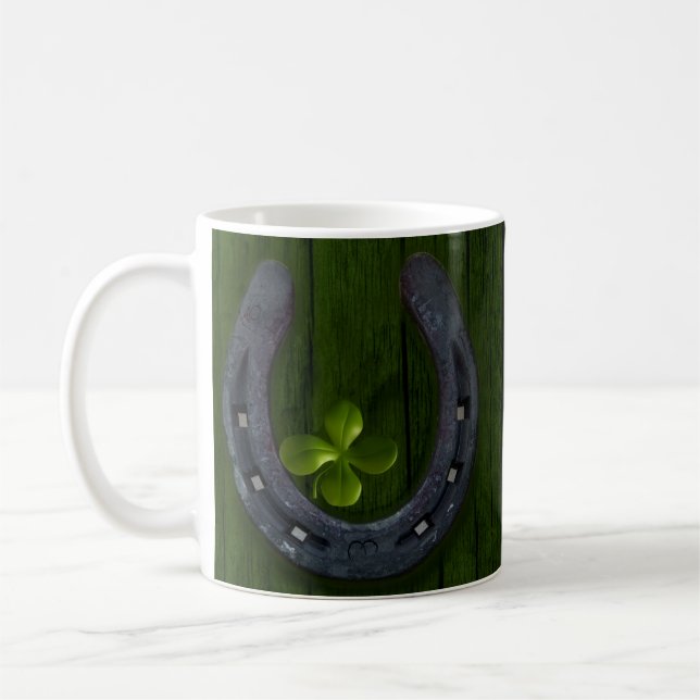 Lucky Horseshoe Clover Design Coffee Mug Cup (Gauche)