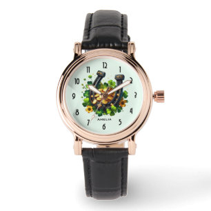 Lucky Horseshoe Goldmünzen und Klee Armbanduhr