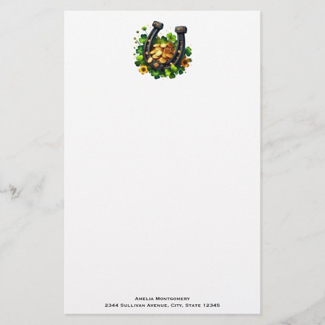 Lucky Horseshoe Goldmünzen und Klee Briefpapier (Vorderseite)