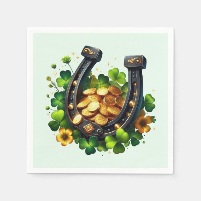 Lucky Horseshoe Goldmünzen und Klee Serviette (Vorderseite)