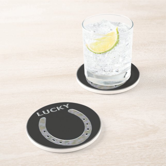 Lucky Horseshoe in Silver Getränkeuntersetzer (Seite)