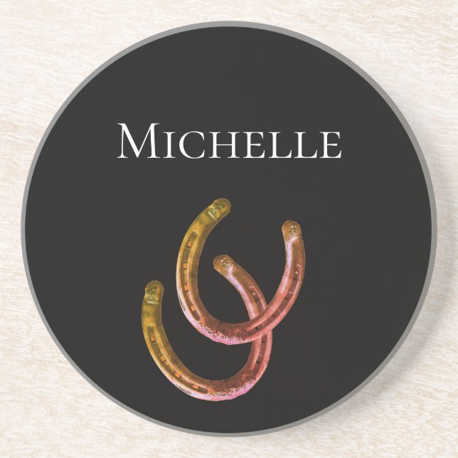 Lucky Horseshoe Rustic Black Custom Getränkeuntersetzer (Vorne)