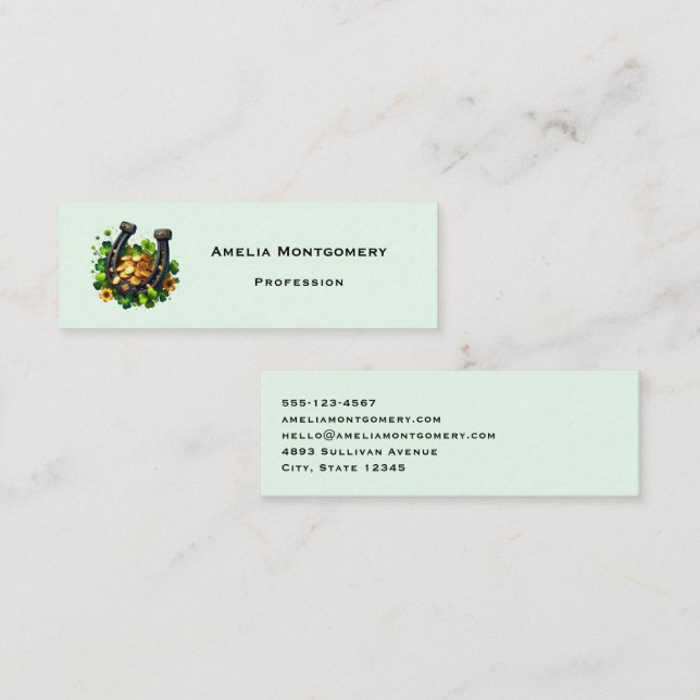 Lucky Horseshoe und Gold Coins St. Patrick's Day Mini Visitenkarte (Vorne/Hinten)