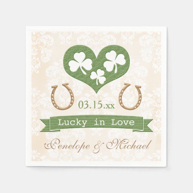 Lucky Horseshoe und Kleeblatt Hochzeit Serviette (Vorderseite)