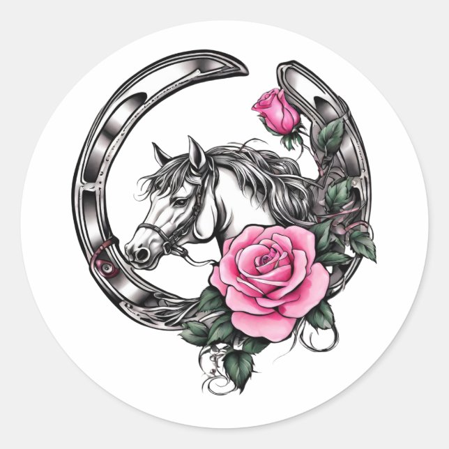 Lucky Horseshos und Roses Runder Aufkleber (Vorderseite)