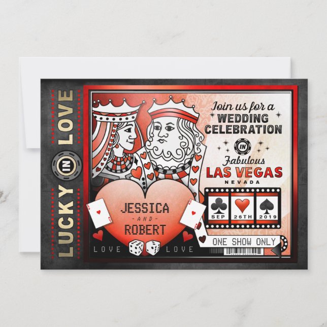 Lucky in Liebe Las Vegas Red Black Wedite Einladun Einladung (Vorderseite)