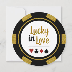 Lucky in Liebe Poker Chip Black Gold Vegas Hochzei Einladung