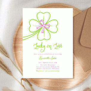 Lucky in Love Brautparty Pink Grüner Kleeblatt Einladung