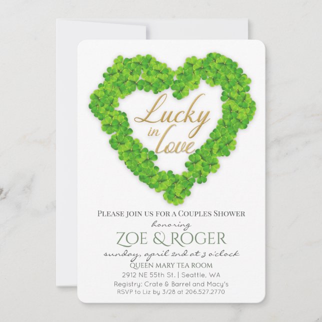 Lucky In Love Clover Couples Douche Invitation (Devant)