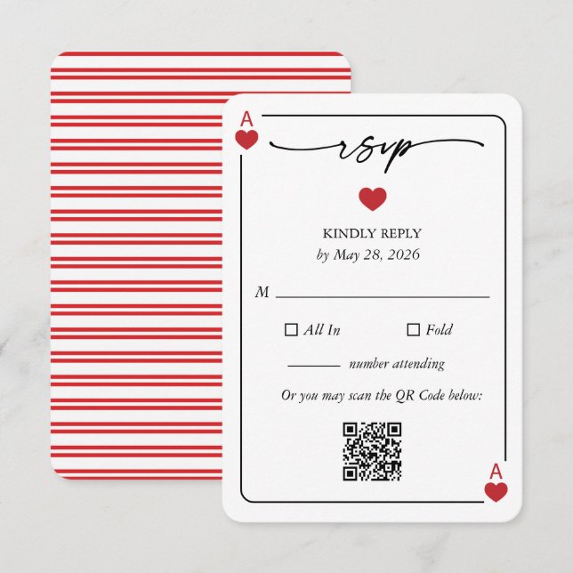 Lucky in Love Wedding RSVP Card with QR Option Einladung (Vorne/Hinten)