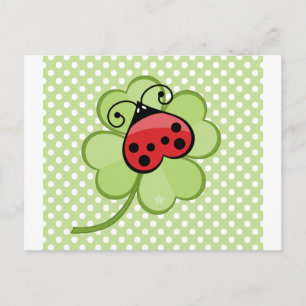 Lucky Irish 4 Leaf Clover und Red Ladybug Ladybird Postkarte