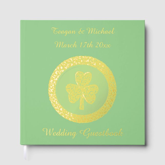Lucky Irish Kleeblatt Gold Coin Custom Wedding Gästebuch (Vorderseite)