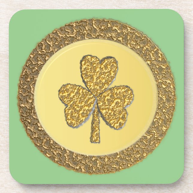 Lucky Irish Kleeblatt Gold Coin Getränkeuntersetzer (Vorderseite)