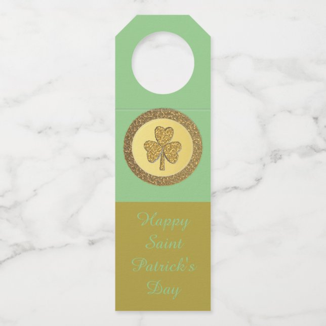 Lucky Irish Kleeblatt Gold Counter Custom Flaschenanhänger (Vorderseite)