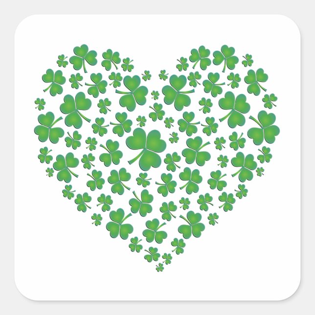 Lucky Irish Kleeblatt Heart Quadratischer Aufkleber (Vorderseite)