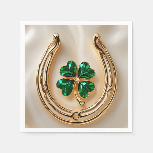 Lucky Klee mit Gold Horseshoe Serviette (Vorderseite)