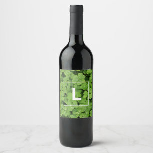 Lucky-Klee-Monogramm, grüne Wiesen-Regentropfen Weinetikett