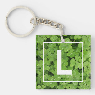 Lucky Klee Monogramm, grünes Wiese Kleeblatt Schlüsselanhänger