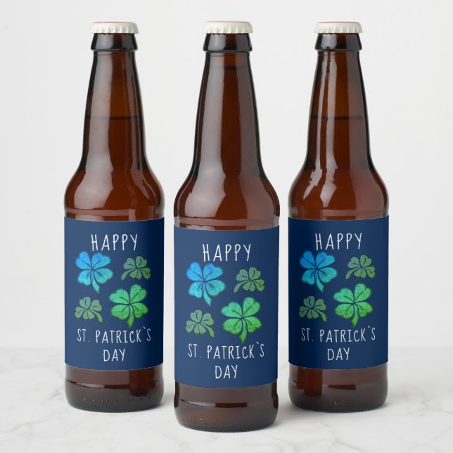 Lucky Kleeblatt Clover Happy St Patrick`s Day Bierflaschenetikett (Flaschen)