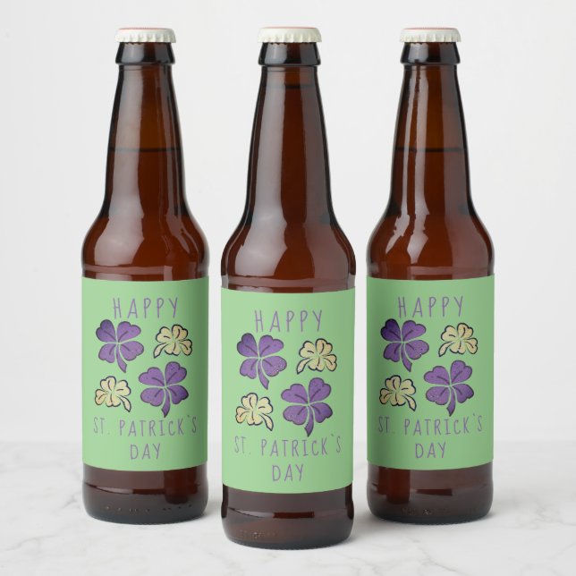 Lucky Kleeblatt Clover Happy St Patrick`s Day Bierflaschenetikett (Flaschen)
