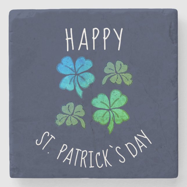 Lucky Kleeblatt Clover Happy St Patrick`s Day Steinuntersetzer (Vorderseite)