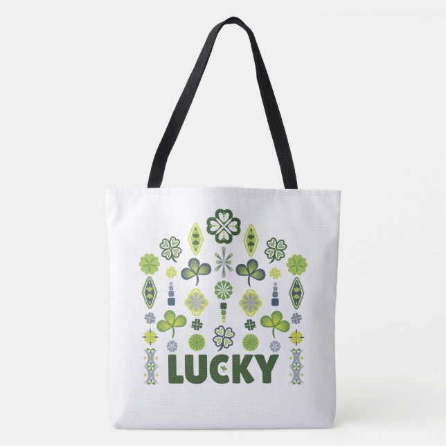 Lucky Kleeblatt Kleber Minimal Modernes Muster Wei Tasche (Vorderseite)