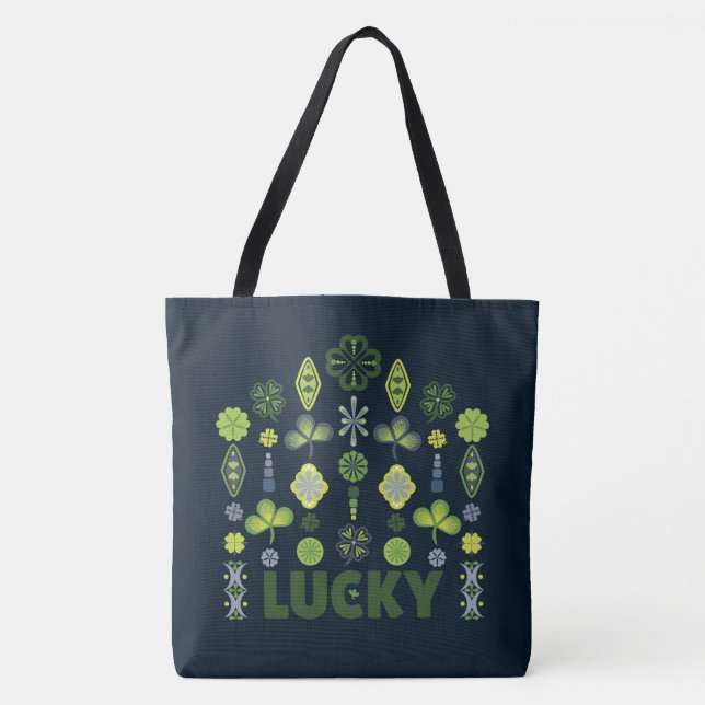 Lucky Kleeblatt Kleber Minimales Muster Dunkelblau Tasche (Vorderseite)