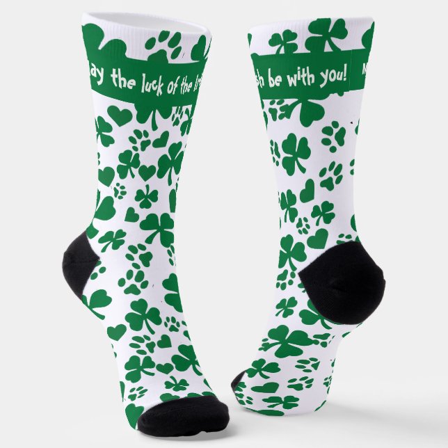 Lucky Kleeblatt Paw Print Socks - St. Patrick's Da Socken (Gewinkelt)