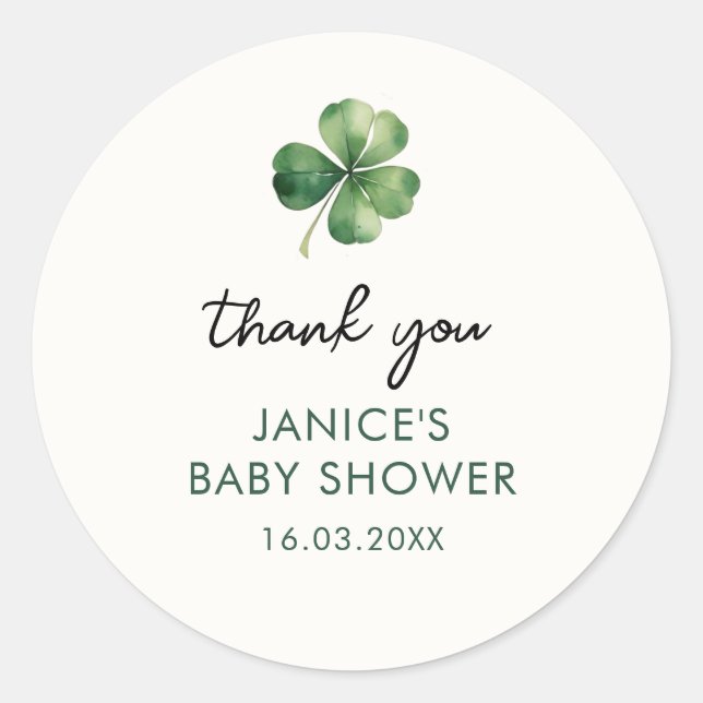 Lucky Kleeblatt St. Patrick's Day Baby Shower Runder Aufkleber (Vorderseite)