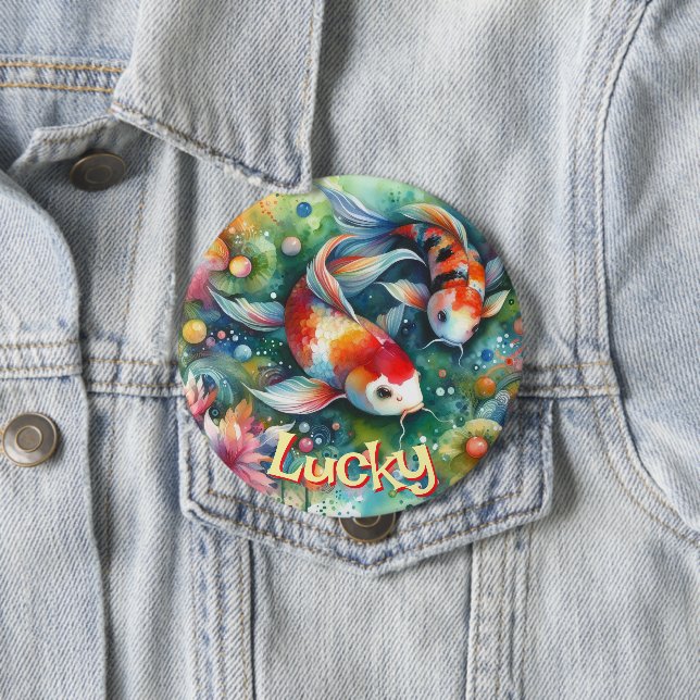 Lucky Koi Fish Whimsical Watercolor Personalized Button (Beispiel)