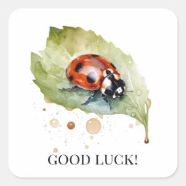 Lucky Ladybug über Leaf Quadratischer Aufkleber