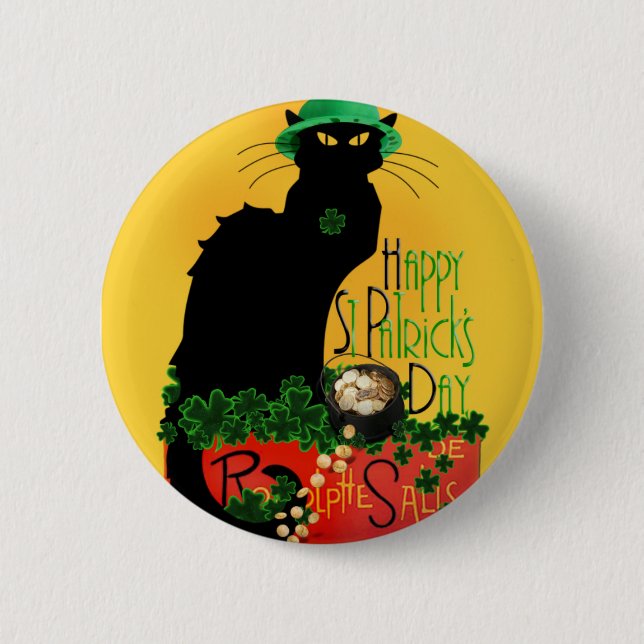 Lucky Le Chat Noir St. Patrick's Day Button (Vorderseite)