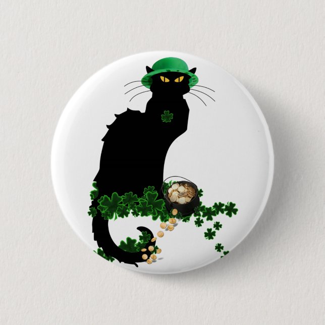 Lucky Le Chat Noir St. Patrick's Day Button (Vorderseite)