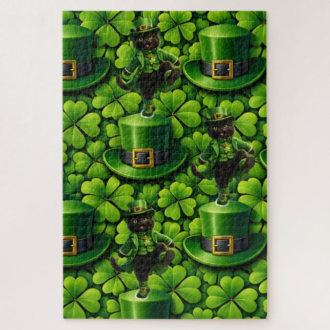 Lucky leprechaun black cat jigsaw puzzle Saint Pat (Vertikal)