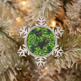 Lucky leprechaun black cat snowflake ornament