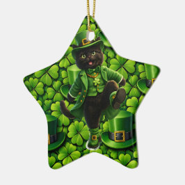 Lucky leprechaun black cat snowflake ornament Sain