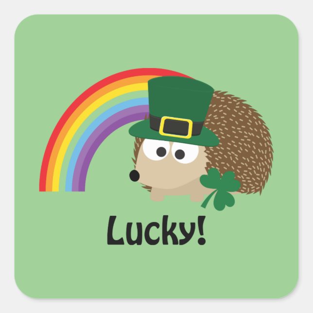 Lucky Leprechaun Igel Quadratischer Aufkleber (Vorderseite)