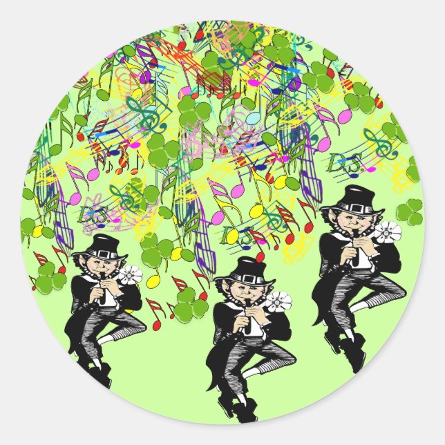 Lucky Leprechaun mit Kleeblättern Runder Aufkleber (Vorderseite)