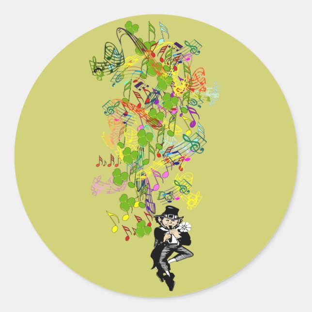 Lucky Leprechaun mit Kleeblättern Runder Aufkleber (Vorderseite)