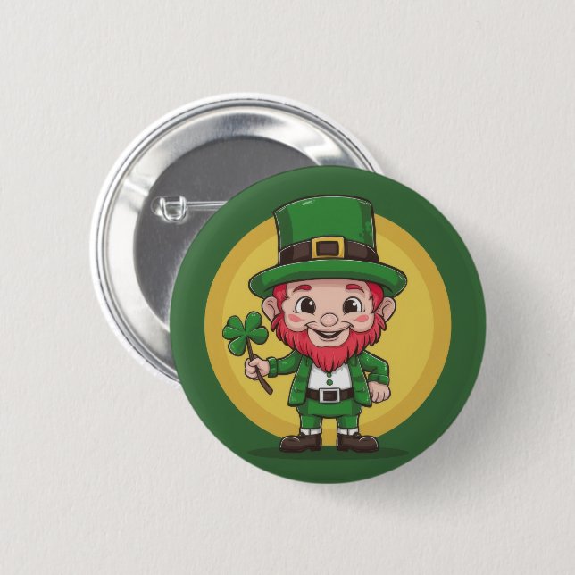Lucky Leprechaun und Klee Button (Vorne & Hinten)