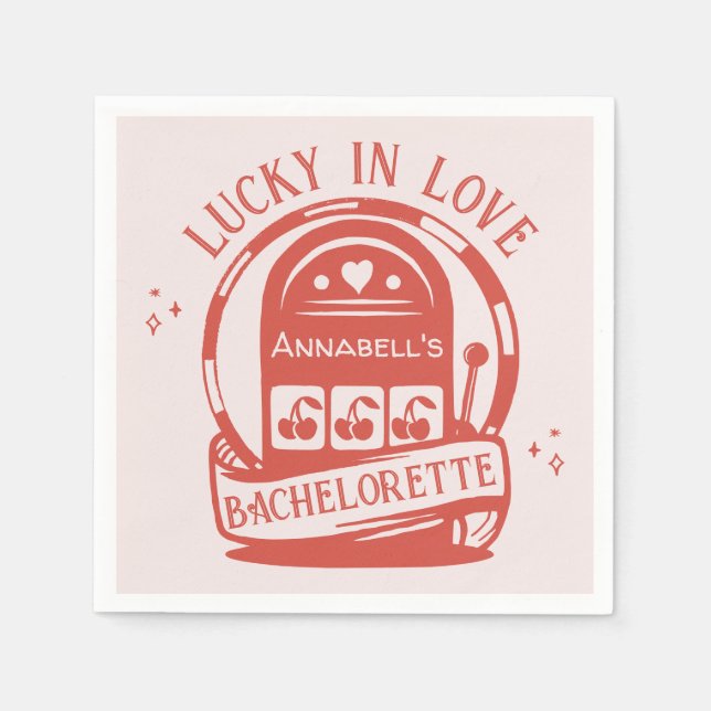 Lucky Liebe Casino Hand Drawn Vegas Bachelorette Serviette (Vorderseite)