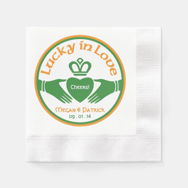 Lucky Liebe Irish Claddagh Personalisiert Wedding Serviette (Vorderseite)