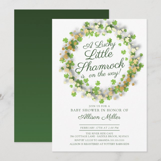 Lucky Little Kleeblatt Babydusche Einladung (Vorne/Hinten)
