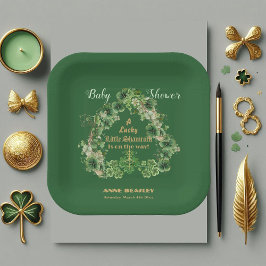 Lucky Little Kleeblatt Green Gold Leaf Baby Dusche Pappteller