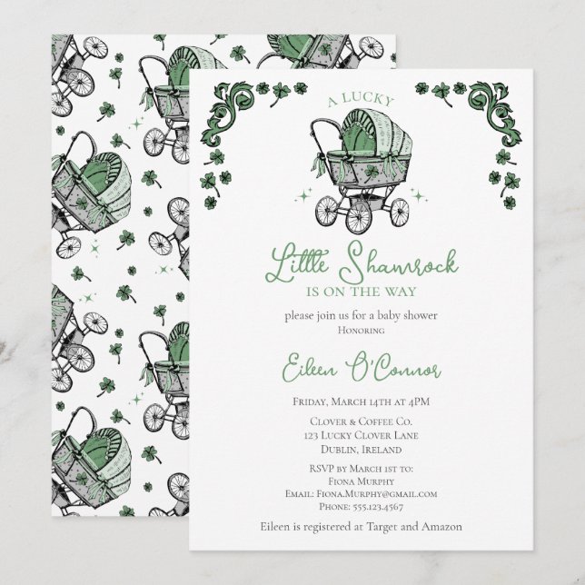 Lucky Little Kleeblatt St Patricks Baby Dusche Einladung (Vorne/Hinten)