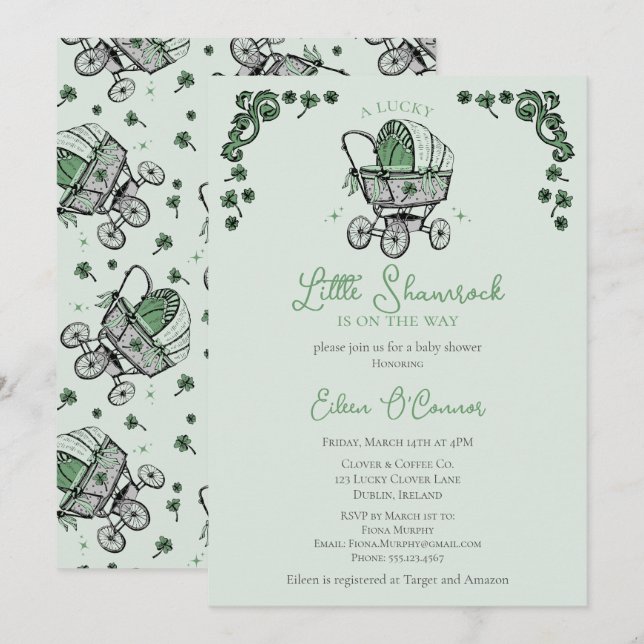 Lucky Little Kleeblatt St Patricks Baby Dusche Einladung (Vorne/Hinten)
